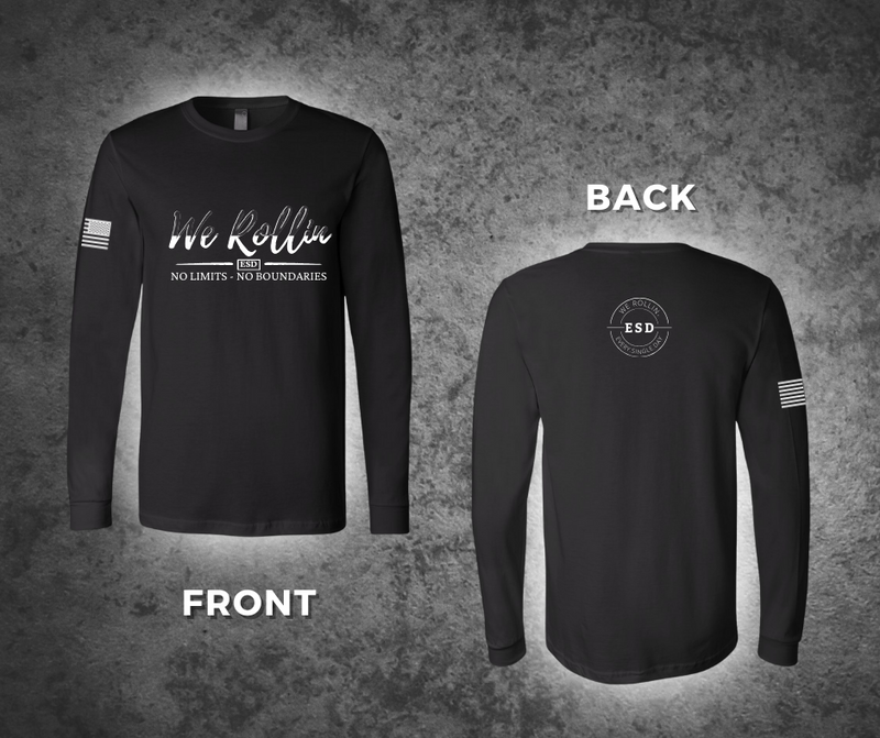 We Rollin ESD No Limits No Boundaries BLACK Long Sleeve t-shirt front and back details