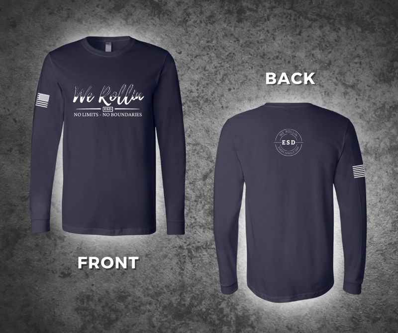 We Rollin ESD No Limits No Boundaries NAVY BLUE Long Sleeve t-shirt front and back details